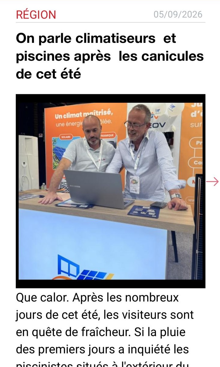 Article presse Région — NEOV climatiseurs & piscines canicules 2026